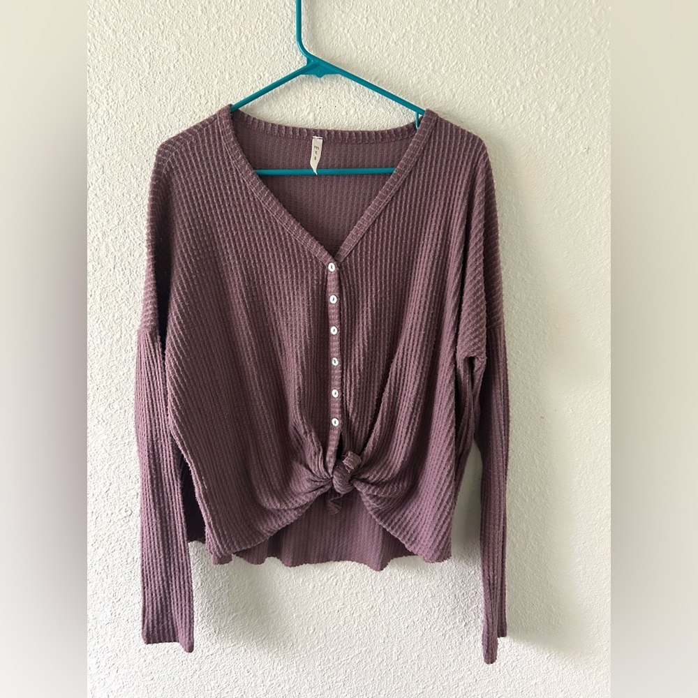 MTS Waffle Knit Tie Front Long Sleeve Top Size Small - Picture 8 of 8